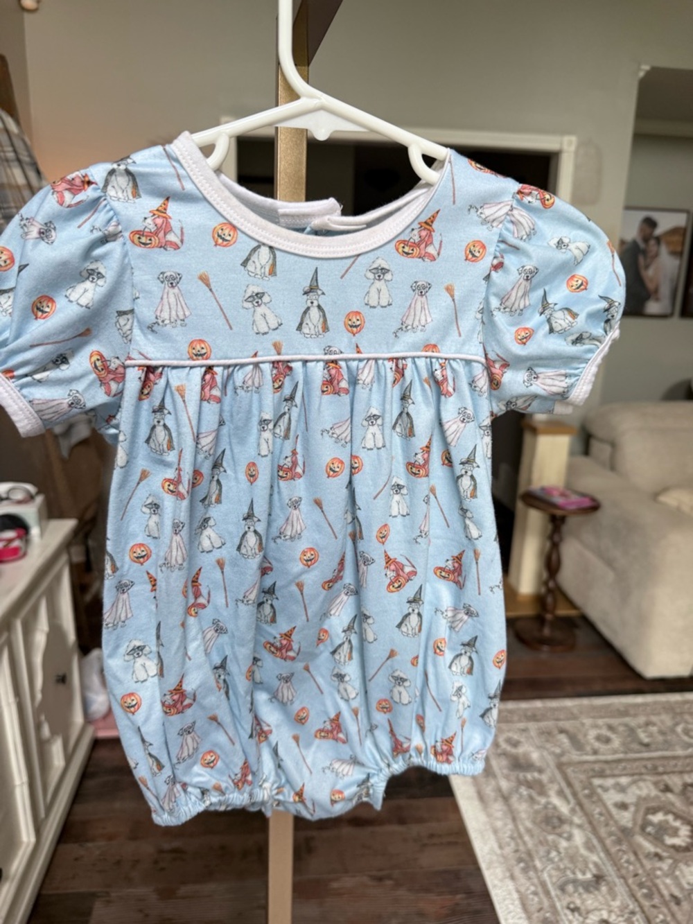 Blue Halloween Puppy Print Baby One-Piece Romper